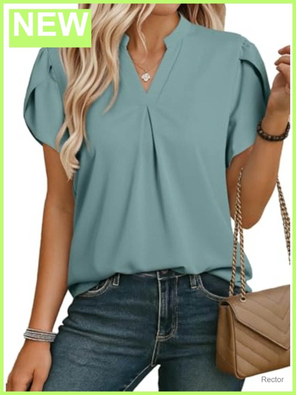 EVALESS Women's Business Casual Chiffon Blouse V-Neck Petal Sleeve